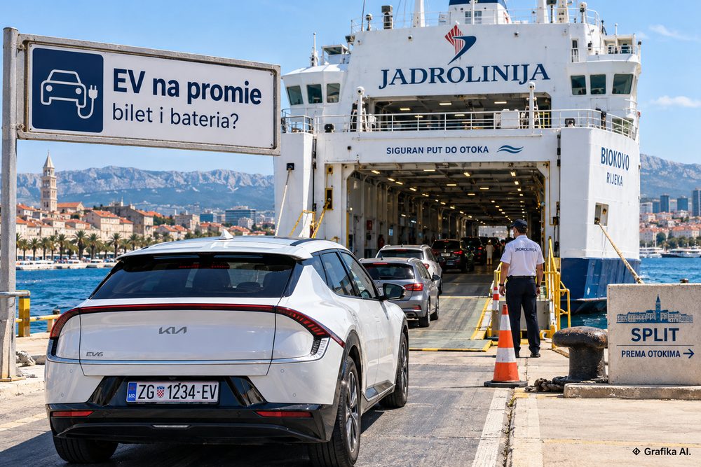 Samochód elektryczny przed wjazdem na prom Jadrolinija w Splicie